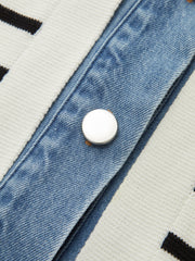 Denim Panel Striped Knit Shirt