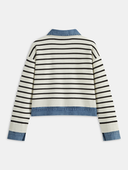 Denim Panel Striped Knit Shirt