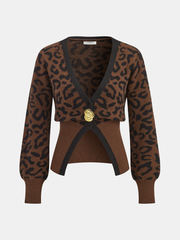 Metal Button Leopard Print Knit Top