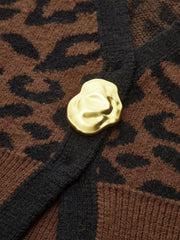 Metal Button Leopard Print Knit Top