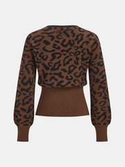 Metal Button Leopard Print Knit Top