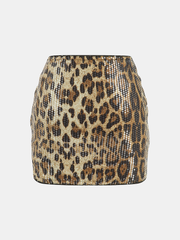 Leopard Print Sequin Mini Skirt