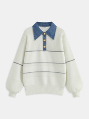 Denim Collar Striped Sweater