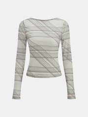Striped Semi-Sheer Long Sleeve Blouse