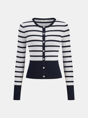 Striped Ribbed Knit Cardigan