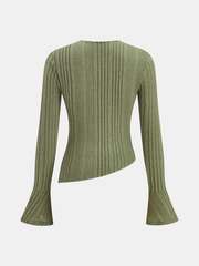 Flared Cuff Asymmetric Ribbed Knit Top