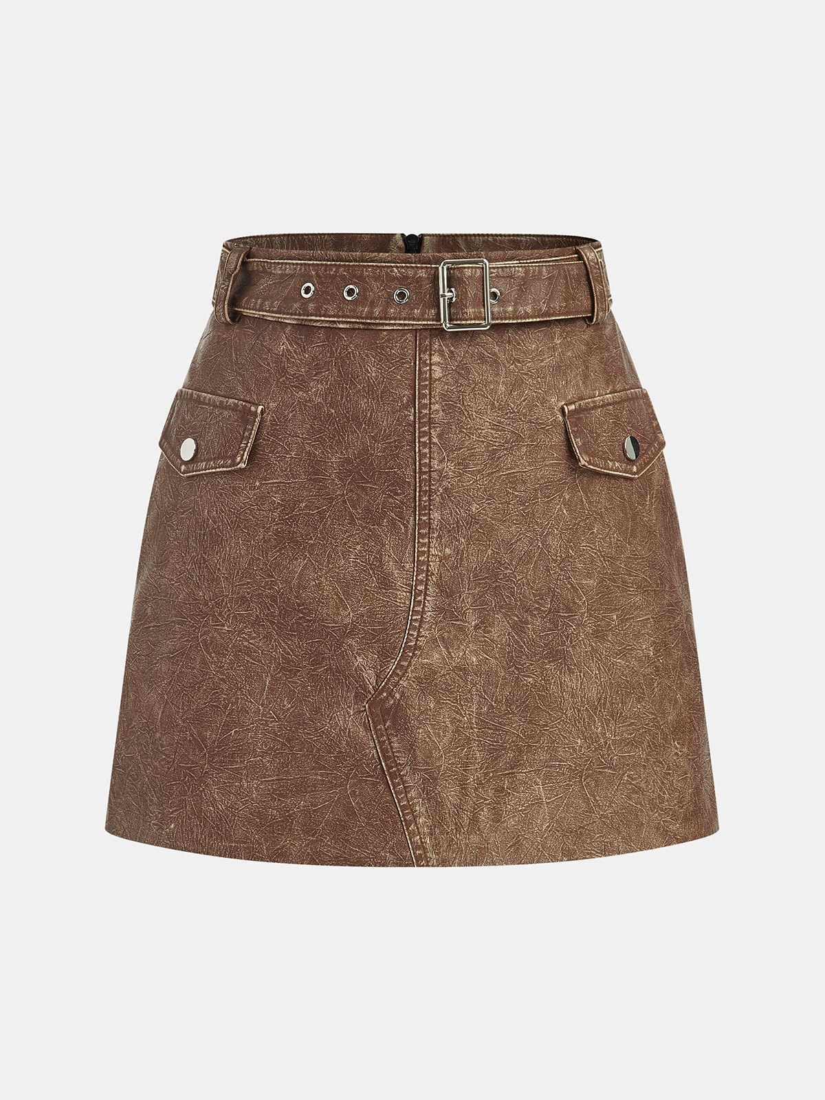 Faux Leather Belted Mini Skirt