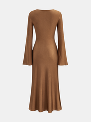 Cowl Neck Flared Sleeve Maxi Dress