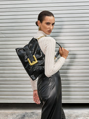 Belted Crocodile Patterned Tote Bag