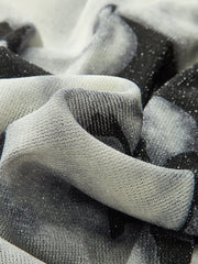 Semi-Sheer Long Sleeve Mesh Marble Print Wrap Blouse