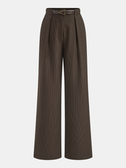 Mid-Waist Pinstripe Belted Pants