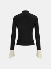 Contrast Pleated Cuff Mock Neck Sweater