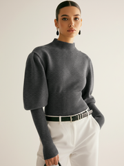 Leg-Of-Mutton Sleeve Button Detail Sweater