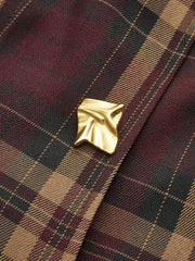 Metal Detail Plaid Sleeveless Pleated Mini Dress