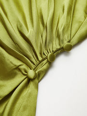 Satin Asymmetrical Collar Wrap Shirt with Side Buttons