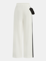 Contrast Bow Asymmetrical Wide-Leg Pants