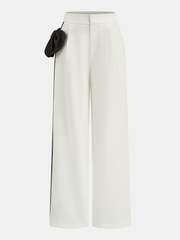 Contrast Bow Asymmetrical Wide-Leg Pants