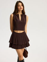 Sleeveless Crop Top and Tiered Mini Skirt Set