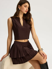 Sleeveless Crop Top and Tiered Mini Skirt Set