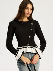 Contrast Ruffled Hem Sweater