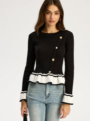 Contrast Ruffled Hem Sweater