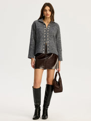 Double-breasted Stand-up Collar Zipper Cardigan