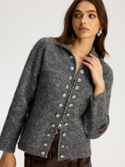 Double-breasted Stand-up Collar Zipper Cardigan
