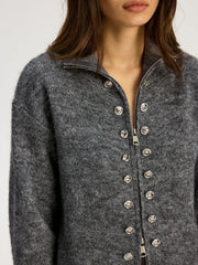 Double-breasted Stand-up Collar Zipper Cardigan