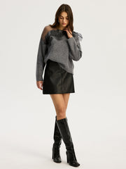 Floral lace Sweater Semi Sheer Round Neck Sweater