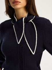 Tie Neck Button Knit Top