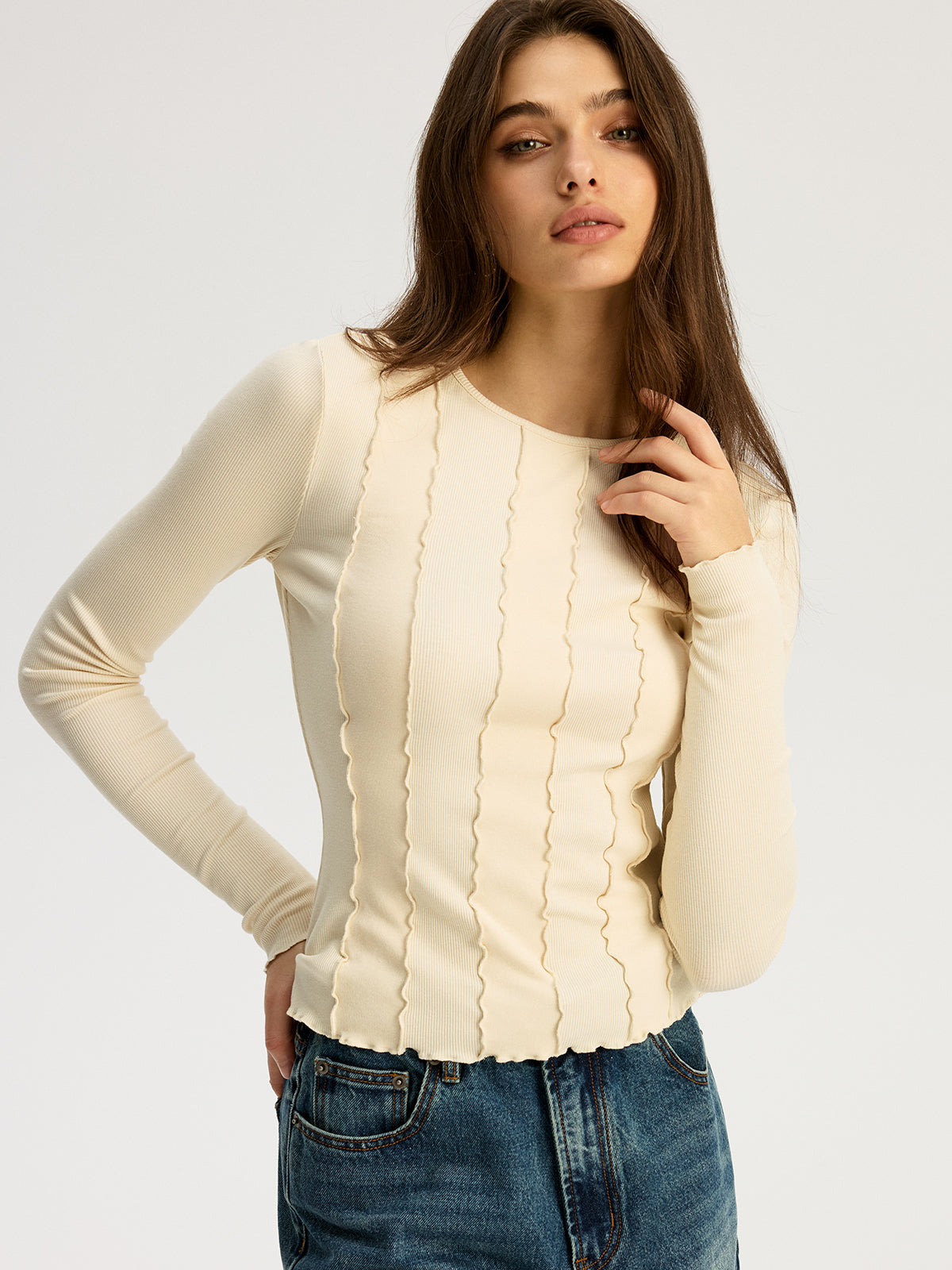 Seam Detail Ribbed Jersey Top