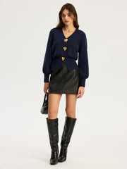 Heart Metal Detail V-Neck Sweater