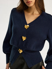 Heart Metal Detail V-Neck Sweater