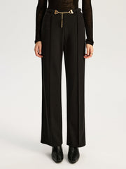 Straight-Leg Pants with Metal Chain Belt