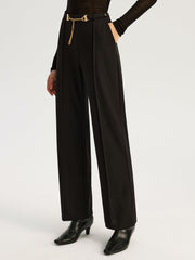 Straight-Leg Pants with Metal Chain Belt