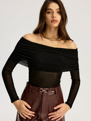 Bra-Free Off-Shoulder Long Sleeve T-Shirt