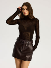 Belted Faux Leather Mini Skirt