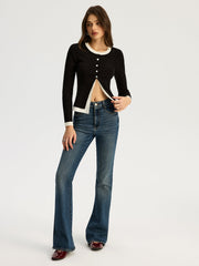 2 in 1 Contrast Trim Slit Knit Top