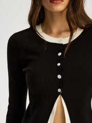 2 in 1 Contrast Trim Slit Knit Top