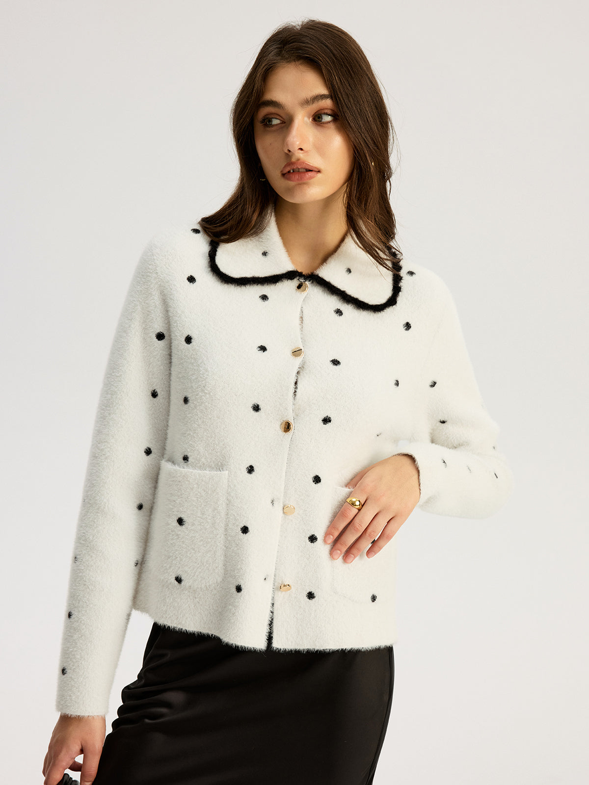Nylon Polka Dot Knit Cardigan