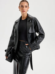 Belted PU Leather Jacket