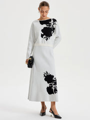 Ink-Wash Painting Pattern Round Neck Knit Top