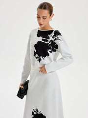 Ink-Wash Painting Pattern Round Neck Knit Top