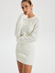 Cable Knit Crewneck Sweater Dress