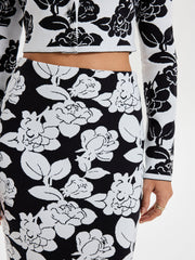 Floral Pattern Knit Midi Skirt
