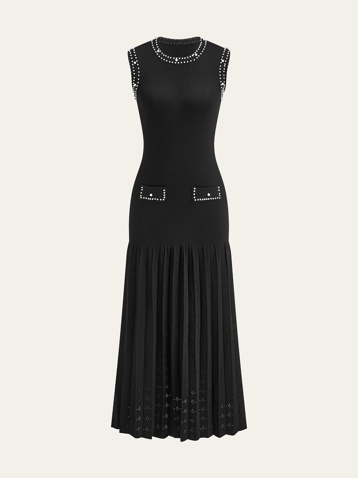 Pearl Trimmed Knit Midi Dress