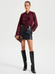 Tie Neck Long Sleeved Chiffon Blouse