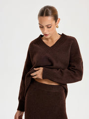 V-neck Knitted Sweater Co-ords
