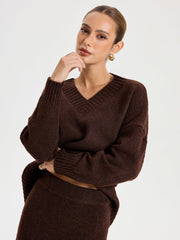V-neck Knitted Sweater Co-ords