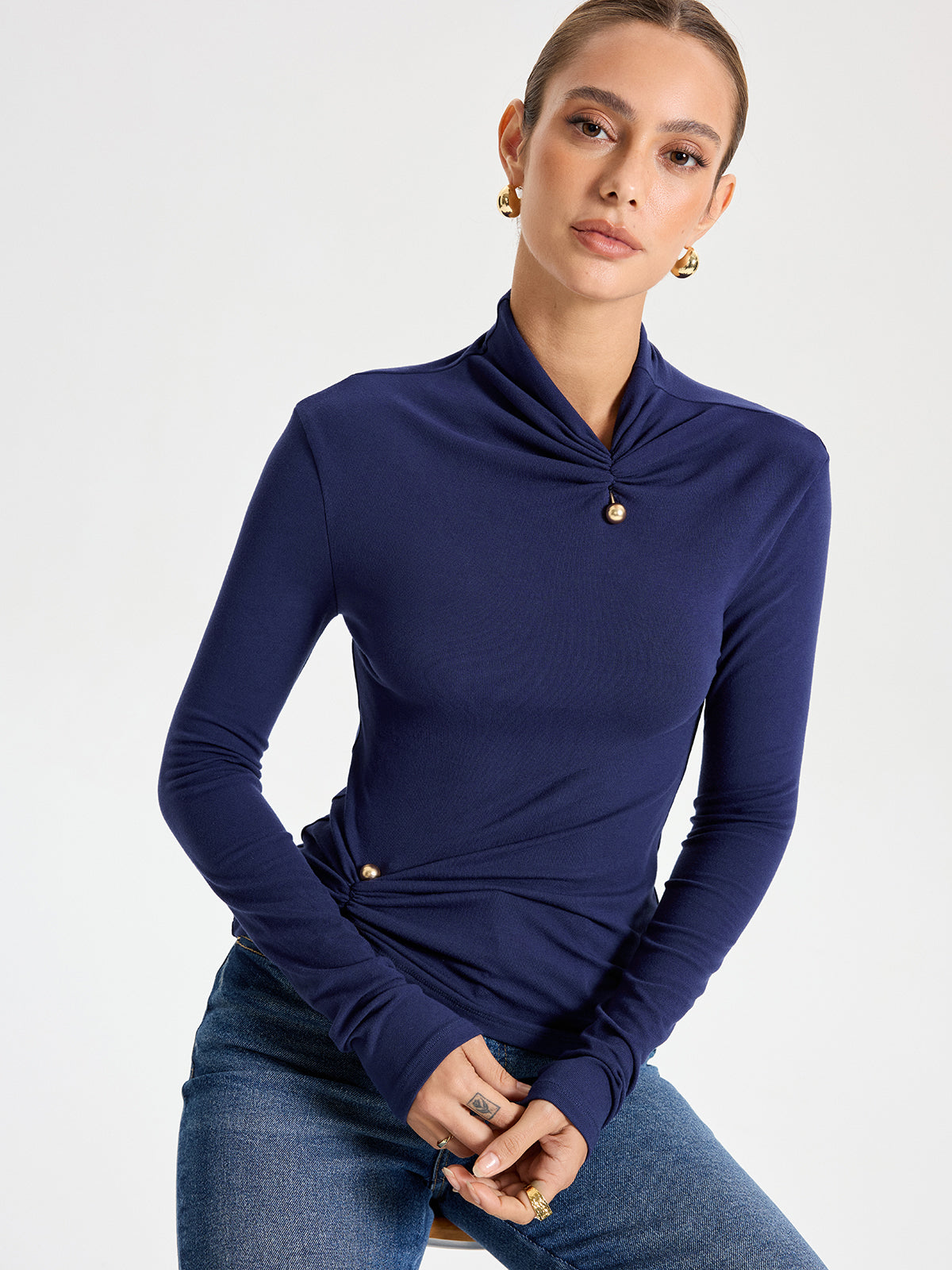 Slim Fit Soft Touch Long Sleeve T-shirt with Metal Pin
